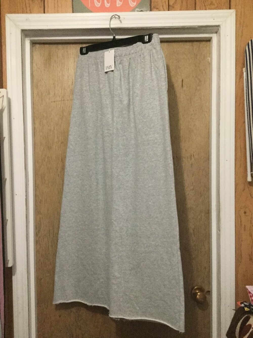 NWT PRIV maxi grey skirt with opening in back raw hem size medium waist 14"